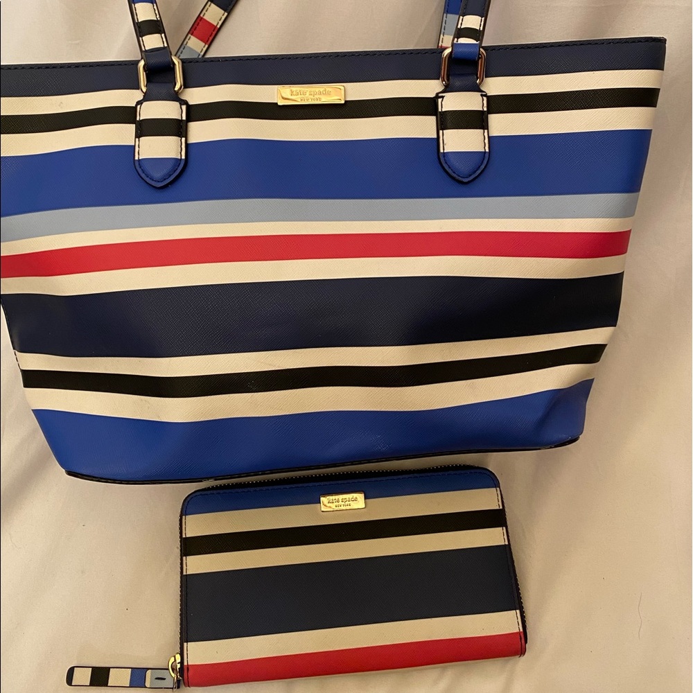 Kate Spade Striped Purse and Matching Wallet